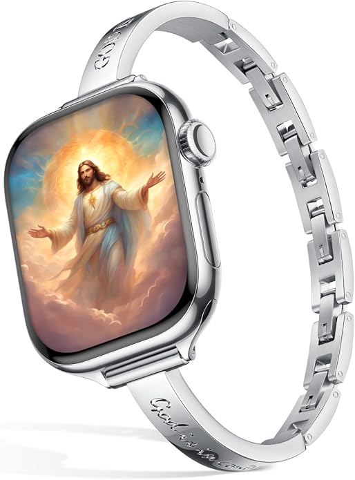 Missair God is in Control Bands Compatible with Apple Watch Band 38mm 40mm 41mm 42mm 44mm 45mm 46mm 49mm for Women, Stainless Steel lettering Metal Strap for iWatch Series 11 10 9 8 7 6 5 4 SE Ultra