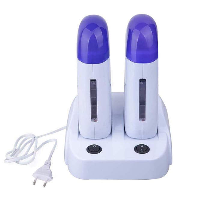 Portable Double Depilatory Roll on Wax Warmer with Heater Base for Women Men Hair leg, Armpit, Bikini