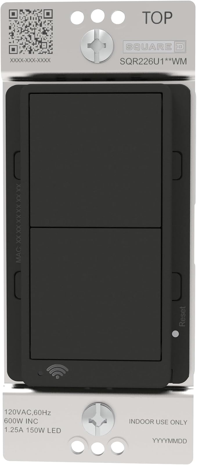 Square D by Schneider Electric X Series 15 Amp WiFi Energy Monitoring Light Switch, Single-Pole/3-way, 600 Watt, Rocker, Matter Certified, Works with Alexa, Google Home, Apple Home, Matte Black