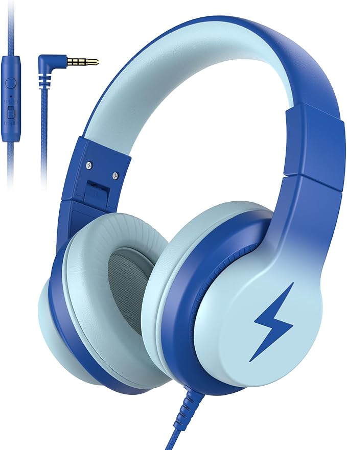 Candy Bila Kids Headphones, Wired Headphones for Kids Over Ear with Microphone, Foldable Headphone for Learning & Entertainment,Light Blue