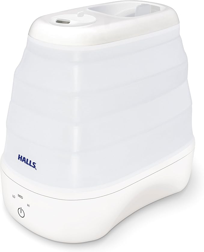 Crane x HALLS Collapsible Cool Mist Humidifier for Bedroom and Office, 1 Gallon Portable Humidifier for Travel and Easy Storage, Blue and White