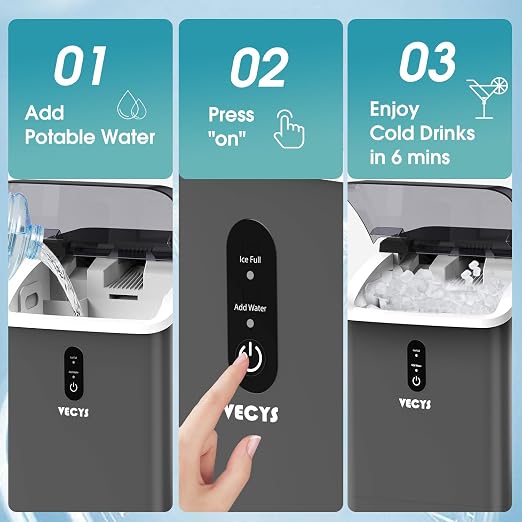 VECYS Nugget Ice Maker, 34LBS/Day Countertop Ice Machine, Self-Cleaning Portable Pellet Ice Maker, Chewable Sonic Ice for Home, Office, Bar