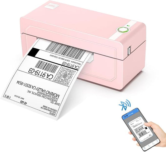 JADENS Bluetooth Thermal Shipping Label Printer – Wireless 4x6 Shipping Label Printer, Compatible with Android, iPhone, Windows & Mac, Widely Used for Ebay, Amazon, Shopify, Etsy, USPS(Pink)