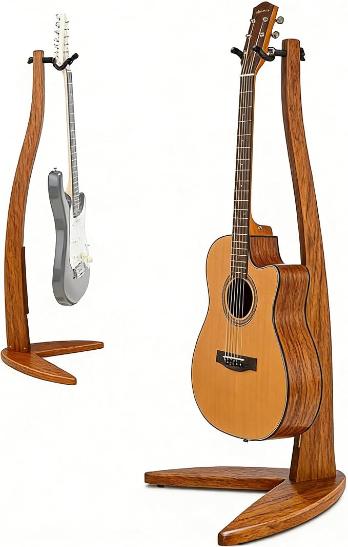 MUSO Guitar Bass Hanger Stand, Solid Wood Bow Holder Mermaid Shaped for Display and Storage, 42 inches Height Anti-scratched and Anti-bump, Decorate Studios, Living room and Stage (Zebra, 1)