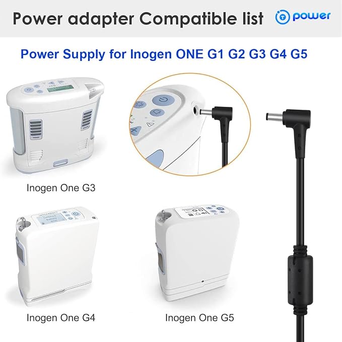 T POWER 120w Charger for Inogen One G1 G2 G3 G4 G5 Oxygen Concentrator Catalog# BA-107 BA-106 BA-301 BA-302 BA-303 19V 6.3A Ac Dc Adapter Power Supply Cord Mango 100-19B