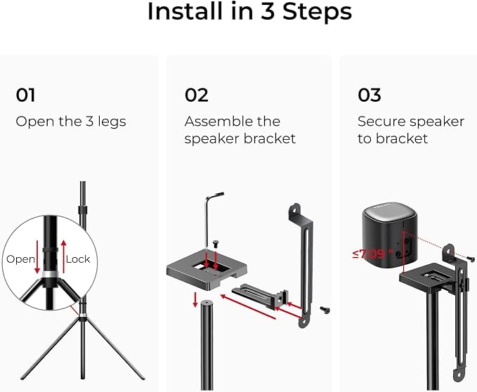 ULTIMEA Universal Speaker Stands Pair, Height Adjustable 24.4"-36.6", Fits Most Satellite & Surround Speakers, 3 Mounting Options, Holds 6.6 lbs, Easy Assembly, for Home Theater, Steady 310