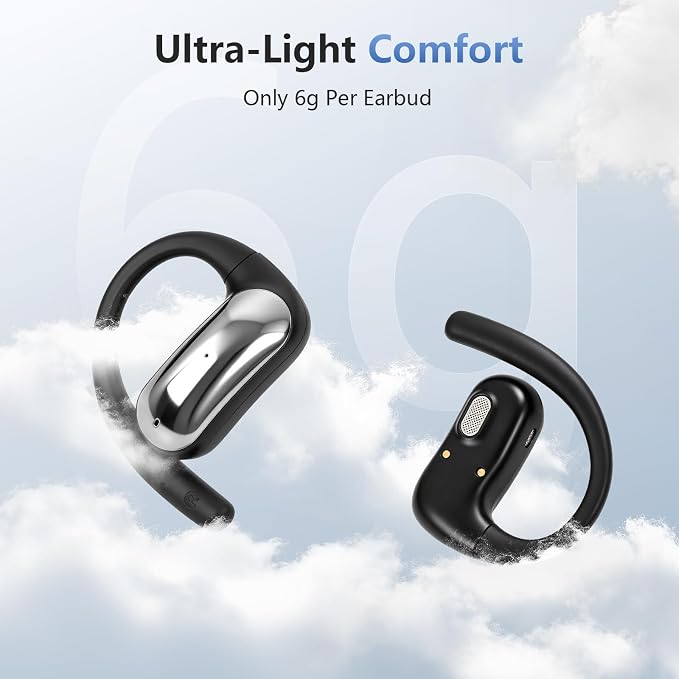 Open Ear Headphones Wireless Bluetooth 6.1, Over Ear Earbuds with Ergonomic Earhooks, 40H Playtime Sports Wireless Earbuds, IPX6 Waterproof Lightweight Running Headphones for Workout, Cycling