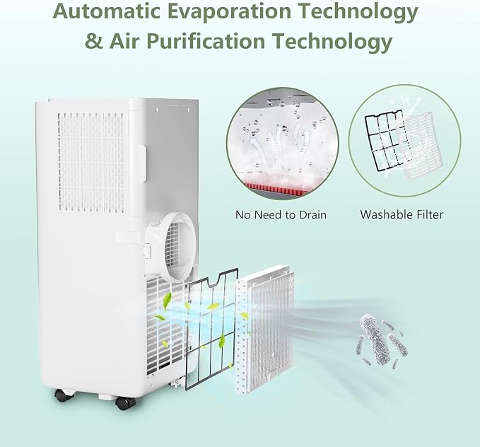 8000BTU Portable Air Conditioners, 3-in-1 Remote Control AC with 24-Hour Timer, Cools Up to 350 Sq. Ft. Inside Air Conditioner with Sleep Mode, Window Kit