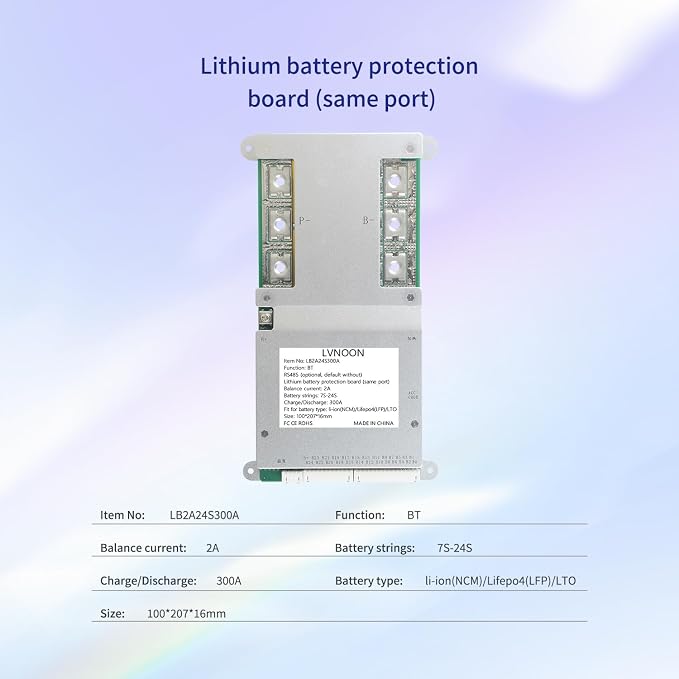 LB2A Smart Active Balancer BMS for Li-ion NCM LFP LiFePo4 LTO Battery Management System 3S to 24S 150A 200A 300A with APP Control 12V 24V 48V 60V 72V 84V (7-24S, 300A)