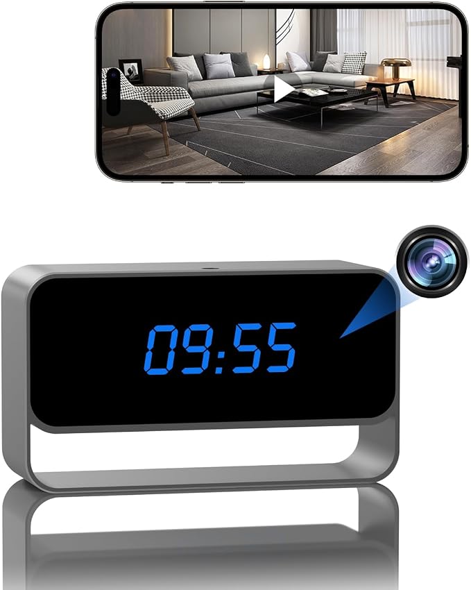 HiSpyCam Mini Wireless Security Camera with Clock Display - Full HD 1080P - WiFi Nanny Cam for Home Use - Strong Night Vision - Cloud/Local Storage