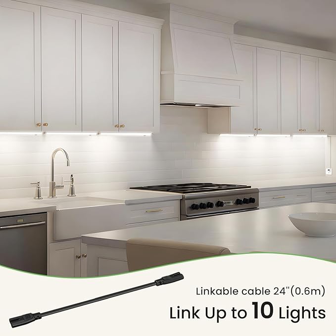 ALUSSO Under Cabinet Lighting, 12 Inch Linkable LED Under Cabinet Lights with Plug, 150° Swivel Light Bar, 3 Color Temperatures (3000K/4000K/6500K), 8 W 640 Lumen, for Kitchen Counter, Closet - 2 Pack