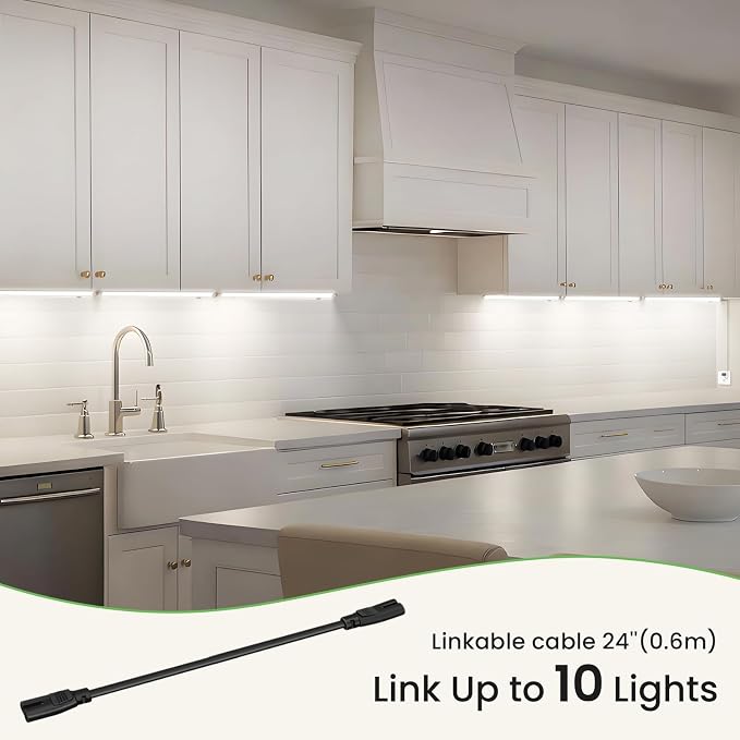ALUSSO Under Cabinet Lighting, 24 Inch Linkable LED Under Cabinet Lights with Plug, 150° Swivel Light Bar, 3 Color Temperatures (3000/4000/6500), 16 W 1280 Lumen, for Kitchen Counter, Closet - 2 Pack