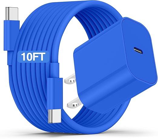 iPhone 17 16 15 Fast Charger and 10ft Type C to C Cable Cord Long, 20W USB C Charging Block Plug for Apple iPhone 17 Pro Max/17 Air/16 Pro/16 Plus/15 Pro/15 Mini/iPad Power Adapter Cube Brick/AirPods