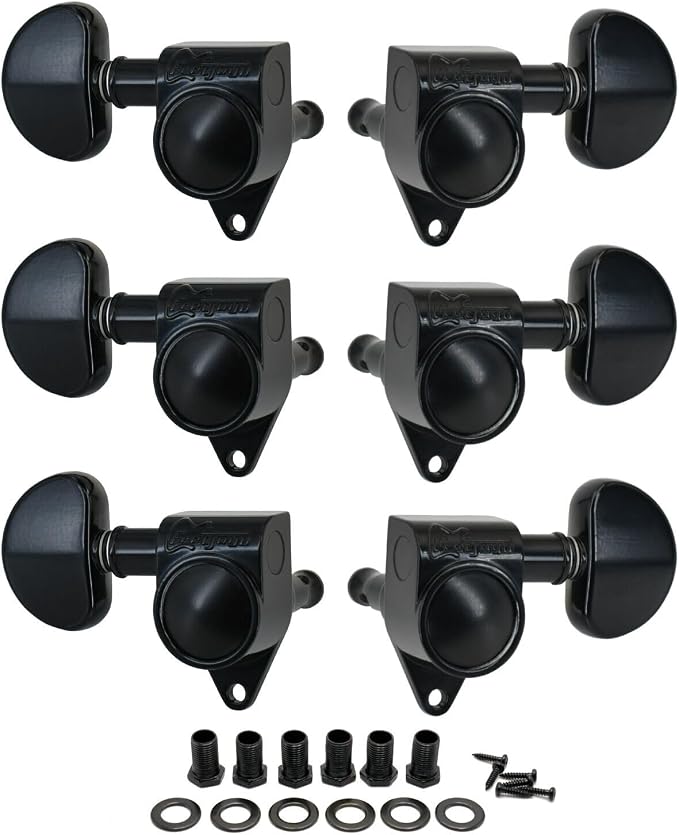FRETJOYB Guitar Tuning Pegs 3x3 Standard Guitar Tuners Acoustic or Electric Guitar Tuning Keys Replacement 18：1-Black(3R+3L)