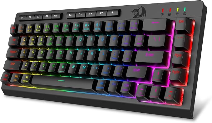 Redragon Wireless Gaming Keyboard, Bluetooth/2.4GHz/USB-C Wired, RGB Backlit, Portable 60% Mini Quiet Macro Membrane Keyboard, Rechargeable 4000mAh Battery, Anti-Ghosting for Win/MAC