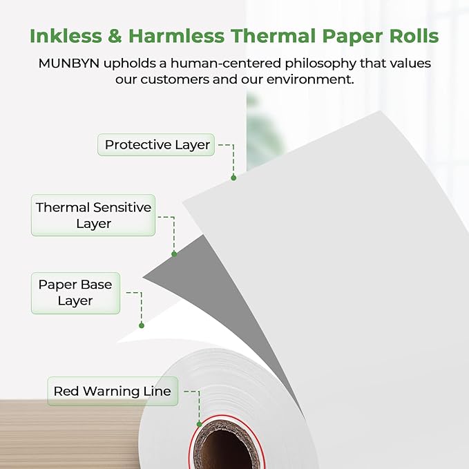 MUNBYN 2 1/4" X 85' Thermal Receipt Paper (10 Rolls) Cash Register Paper Rolls Fits for Most Credit Card Terminals, Verifone VX510 VX570 FD50 T4220, BPA Free