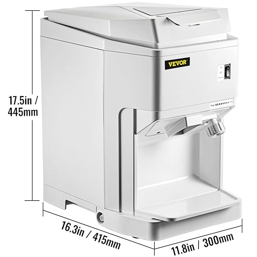 VEVOR Ice Shaver Machine Electric, Snow Cone Machine Commercial 265 LBS/H, Shaved Ice Machine w/Ice Hopper & Lid, 250W Ice Crusher w/Drain Pipe Tabletop Shaved Ice Maker w/Adjustable Fineness White