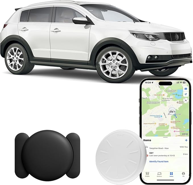 GPS Tracker for Vehicles, Real-Time Car Tracker No Monthly Fee, Tracker Device for Vehicles Work with Find My (iOS Only), Magnetic Mini Car Tracker Device Hidden with Waterproof Case