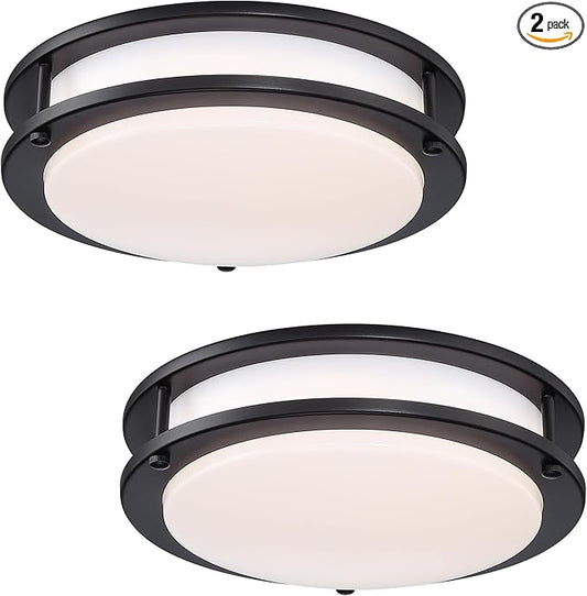 11 Inch LED Ceiling Light Fixture, 2700K/3000K/3500K/4000K/5000K Adjustable, Dimmable Flush Mount Modern Lighting for Bedroom Living & Laundry Room Kitchen Hallway Bathroom Basement, Black, 2 Pack