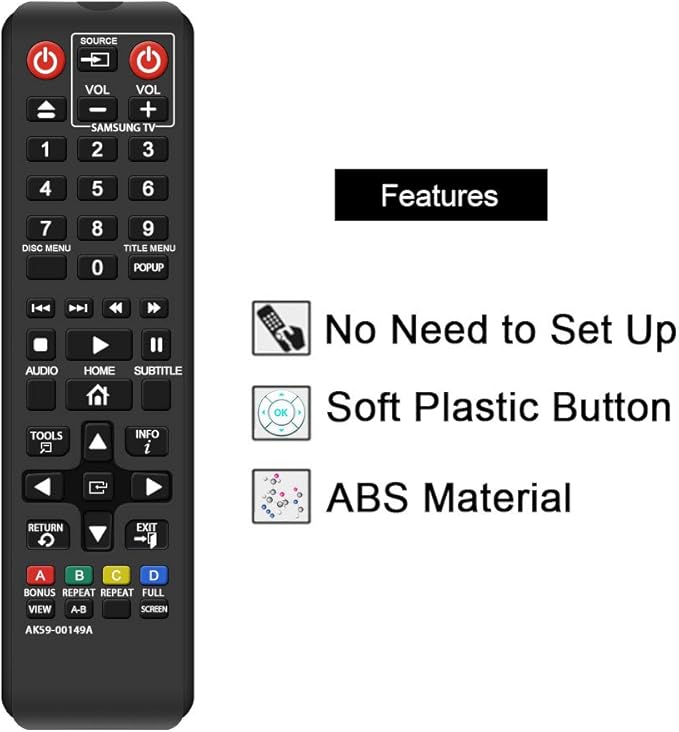 Gvirtue AK59-00149A Remote Replacement for Samsung DVD BD Blu-Ray Disc Player Remote, Applicable BDF5100/ZA BD-ES5300 BD-FM51 BD-FM57C BD-H5100 BD-H5900 BD-HM51 BD-HM59 BD-J5100 BD-J5700 BD-J5900