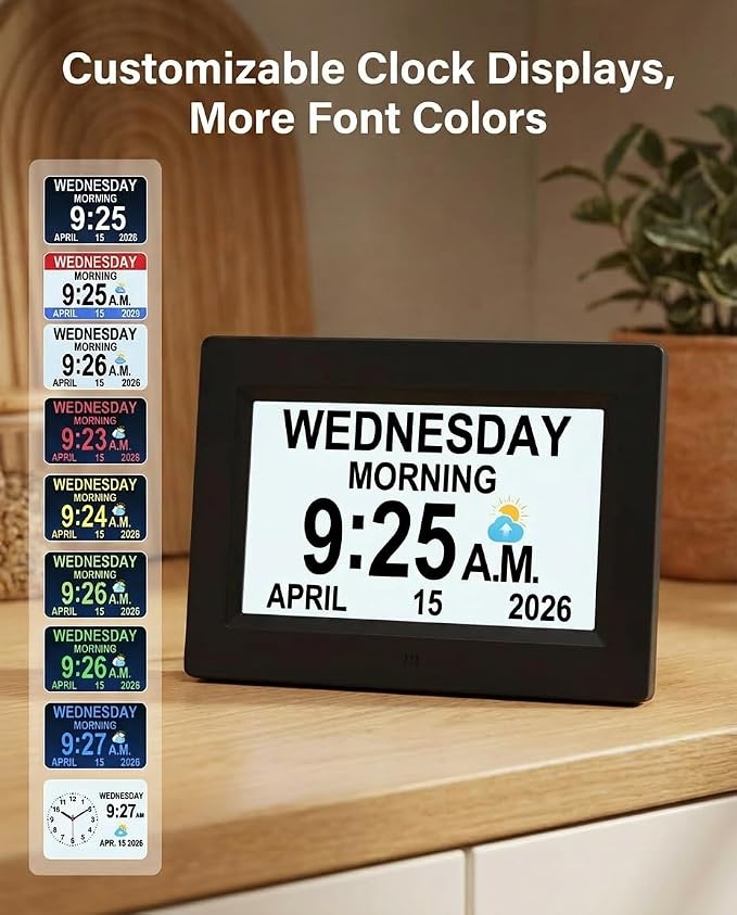 【Upgraded】27 Alarms Digital Talking Clock with Day and Date, Custom Reminders, 1280*800p HD Dsiplay, 10-Levels Dimmer, Auto DST, Sleep Trainer for Elderly Dementia, Voice-Talking with Remote