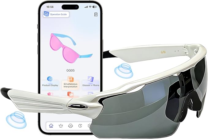 Bluetooth Smart Sunglasses for Men Women, Open-Ear Speaker Glasses with Touch Control, UV400 Polarized Lens, 5-6H Playtime for Outdoor Sports,White and Grey