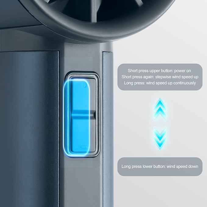 Handheld Turbo Fan with 1-100 Speed - 15H Max Cooling Mini Portable Fan, Metal Personal Air Cooler for Commute and Travel, Gifts for Men and Women, Blue