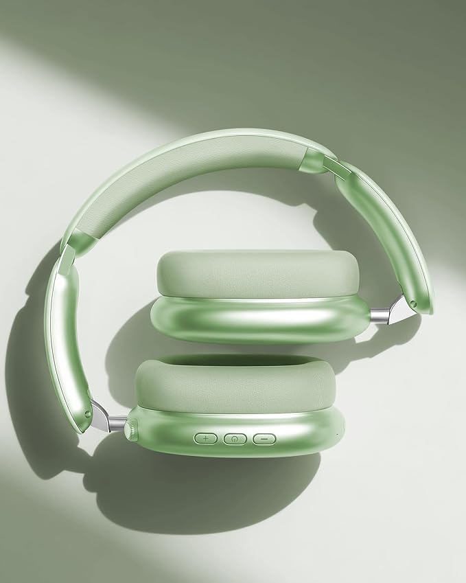 Wentronic Y02 Active Noise Cancelling Headphones, Wireless Over-Ear Bluetooth 5.4 Headphones with Microphone, 60H Playtime, Hi-Res Audio, Big Bass, Foldable Lightweight for Travel Home Office, Green