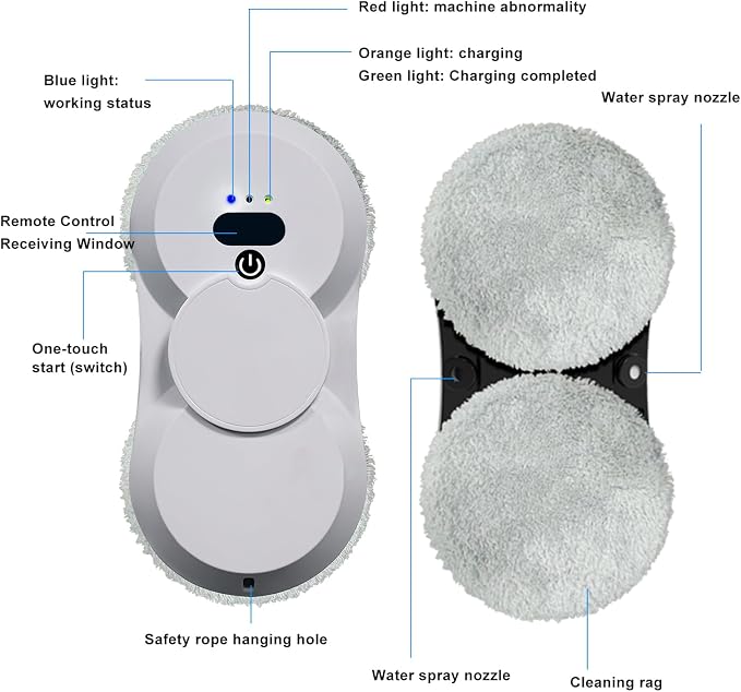 Window Cleaner Robot with Ultrasonic 5600PA Auto Water Glass Cleaning Automatic Smart Robot Cleaner, Remote Control Window Vacuum Cleaner (Two-Way)