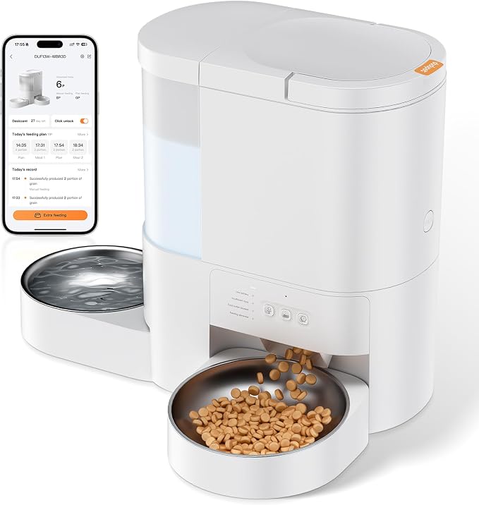 Automatic Cat Food & Water Dispenser with Extra 6 Pcs Replacement Desiccant Bag