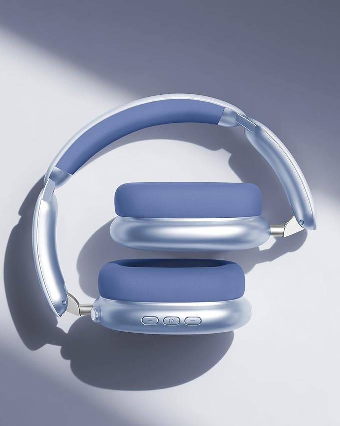 Wentronic Y02 Active Noise Cancelling Headphones, Wireless Over-Ear Bluetooth 5.4 Headphones with Microphone, 60H Playtime, Hi-Res Audio, Big Bass, Foldable Lightweight for Travel Home Office, Blue
