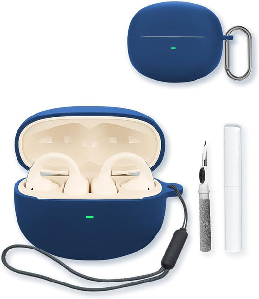 Case for Baseus Bowie MC1 Open Ear Clip-On Earbuds,Soft Protective,BOVUGAC Silicone Case Cover with Keychain & Cleaning Kit & Lanyard for MC1 Earbuds-Blue