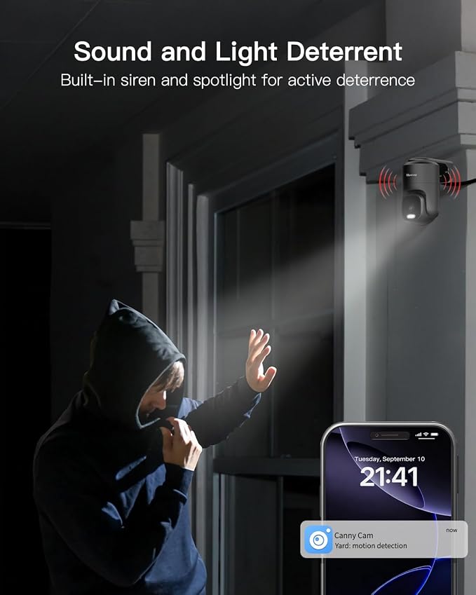 VIMTAG 2.5K 4MP Outdoor Security Camera, Pan/Tilt WiFi Home CCTV Camera, 360° View & Motion Tracking, Color Night Vision, 2-Way Audio, AI Detection Alarm, IP66, Cloud & SD Card Storage, Works w/Alexa