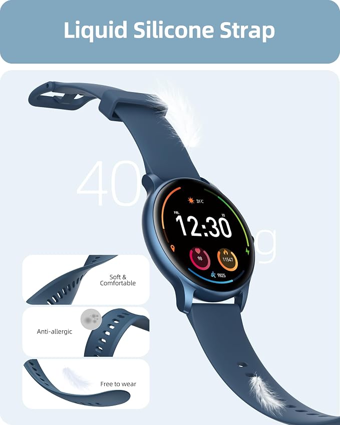 Parsonver Smart Watch for Women Men (Answer/Make Calls) Compatible with iPhone/Android Phones, Fitness Tracker with 100+ Sports Modes IP68 Waterproof, Heart Rate/Blood Oxygen/Sleep/Steps Monitor, Blue