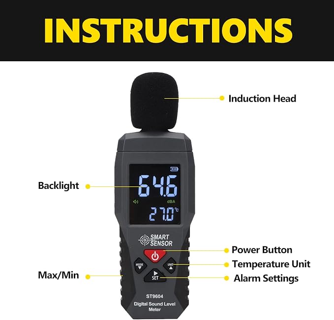Sound Level Meter 30-130dB Decibel Meter Data Logger Noise Meter Professional Monitoring Tester Digital Audio Level Meter for Classroom Workshop Home