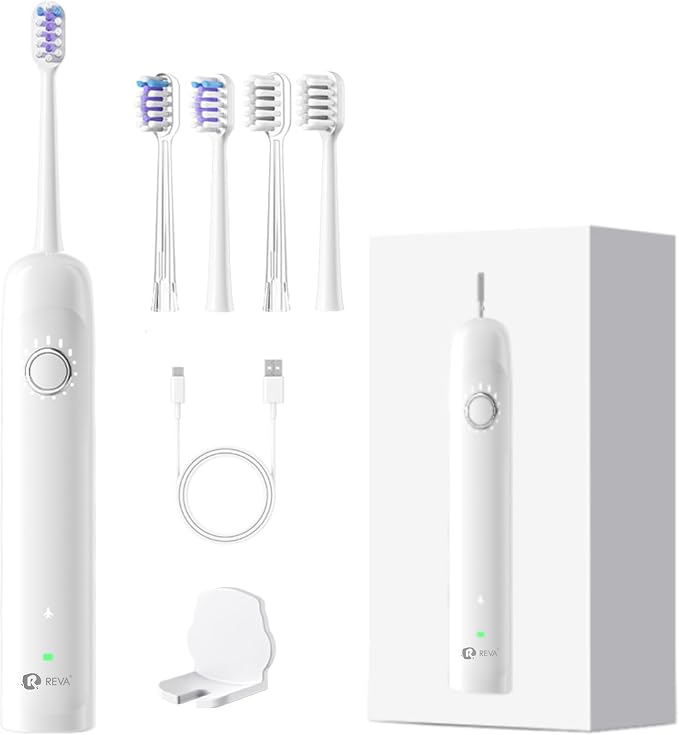 X1 Sonic Electric Toothbrush for Adults - Sweeping & Vibrating, Rechargeable, 4 Brush Heads, 5 Cleaning Modes, 60-Day Battery Life & IPX7 Waterproof Design (White)