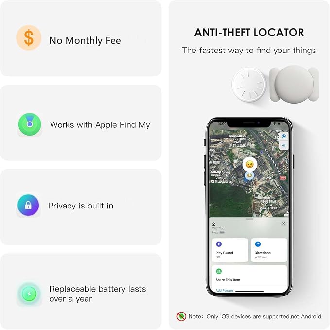 Car GPS Tracking Device for Vehicles, 2PCS Real Time GPS Tracker Work with Find My (iOS Only),Hidden Mini GPS Tracker,No Monthly Fee (White Tracker, White Magnetic Case)