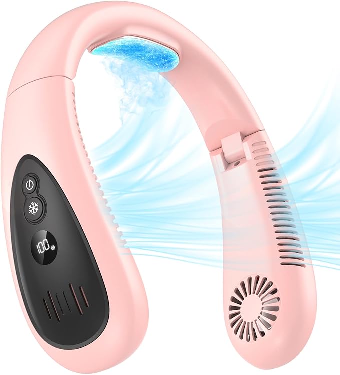 Neck Air Conditioner, Portable Neck Fan with Cooling Plate 360°Cooling Airflow, 5000mah Rechargeable USB Fan Hands Free Bladeless Wearable Foldable Mini Fan for Men Women Home Office Outdoor