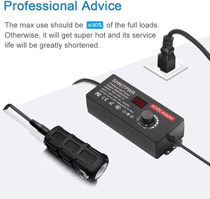 SHNITPWR 144W Universal Power Supply Adjustable DC 36V 30V 24V 20V 19V 14V 12V 9V AC/DC Adapter 100V~240V AC to DC Variable Power Converter 9V ~ 36V 4A 144W Power Adapter with 14 Tips 5.5x2.5mm