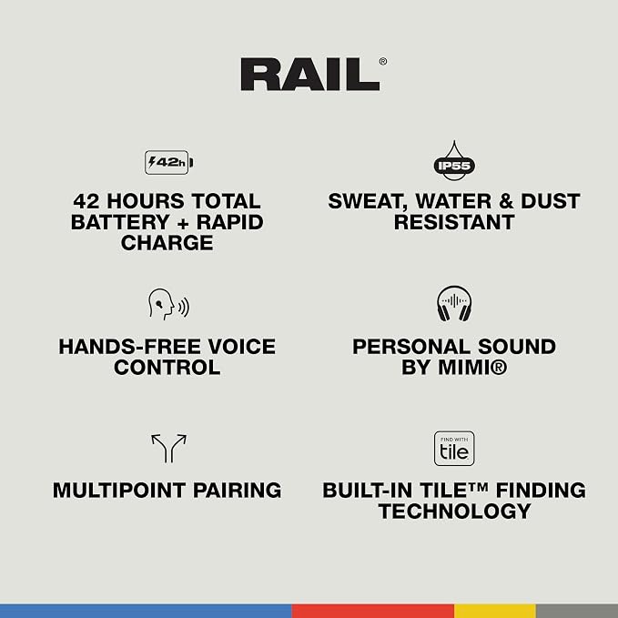Skullcandy Rail Wireless Earbuds, Bluetooth Headphones, Noise Isolating Fit, Up to 42 Hours Battery, IP55 Sweat and Water Resistant, Microphone for iPhone Android - True Black