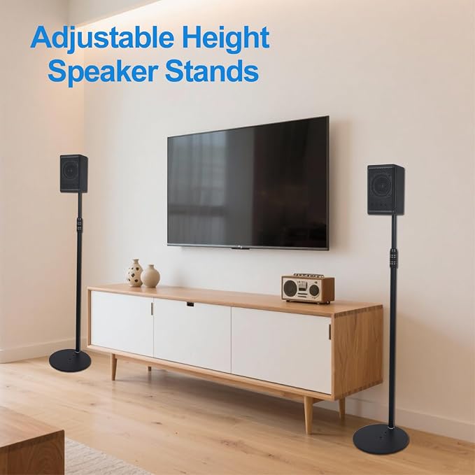 Speaker Stands,All Metal Speaker Stands Pair for Satellite & Small Bookshelf Speakers，Adjustable Height from 33" to 48",Holds up to 8.8 lbs,Easy DIY Assembly,HD-718,2 Packs,Black