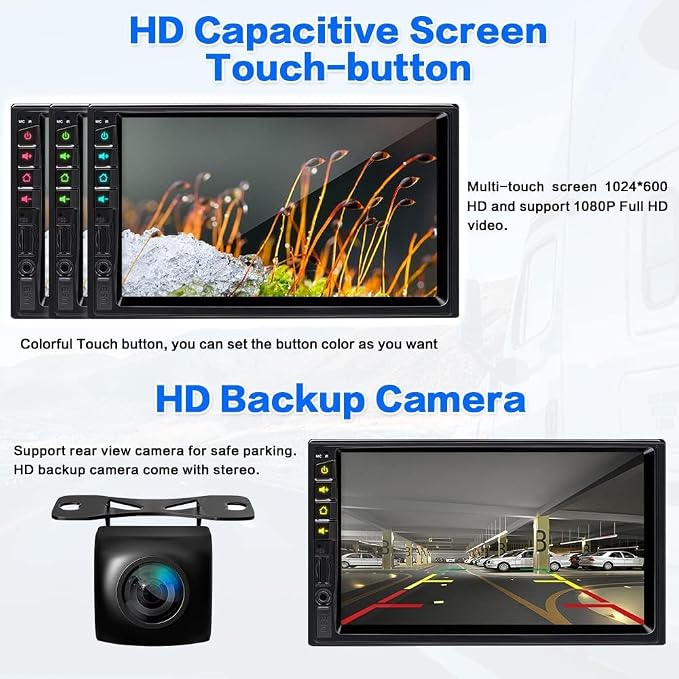 7 inch Double Din Car Stereo for Wireless Carplay & Android Auto with Voice Control,Bluetooth5.2 MirrorLink, Car Radio with Backup Camera,Touch Screen SWC/USB/SD AM/FM/AUX