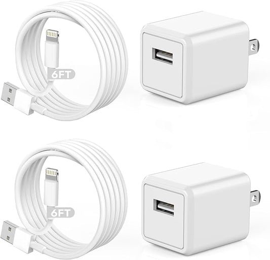 [Apple MFi Certified]iPhone charger 6ft,2Pack 6Foot Long Fast Charging Lightning Cord Cable 2Pack USB Wall Charger Travel Plug Adapter Box for iPhone 14 Plus/13/12 Mini/11 Pro Max/XS/XR/X/8/7/SE,iPad