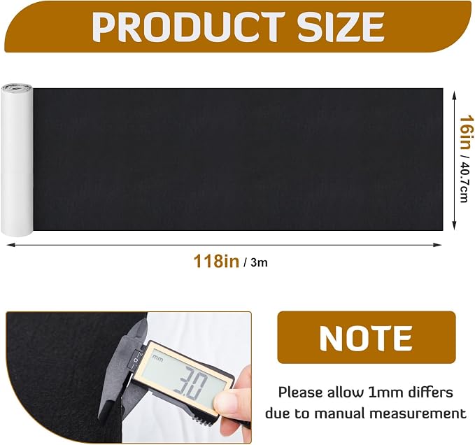 Nuanchu 13.07 Sq ft 16 x 118 in Black Underfelt Carpet with Adhesive Back for Speaker Sub Box, Underfelt Carpet for Rv, Boat, Marine, Auto, Truck, Car Trunk, Door Liner, Desk
