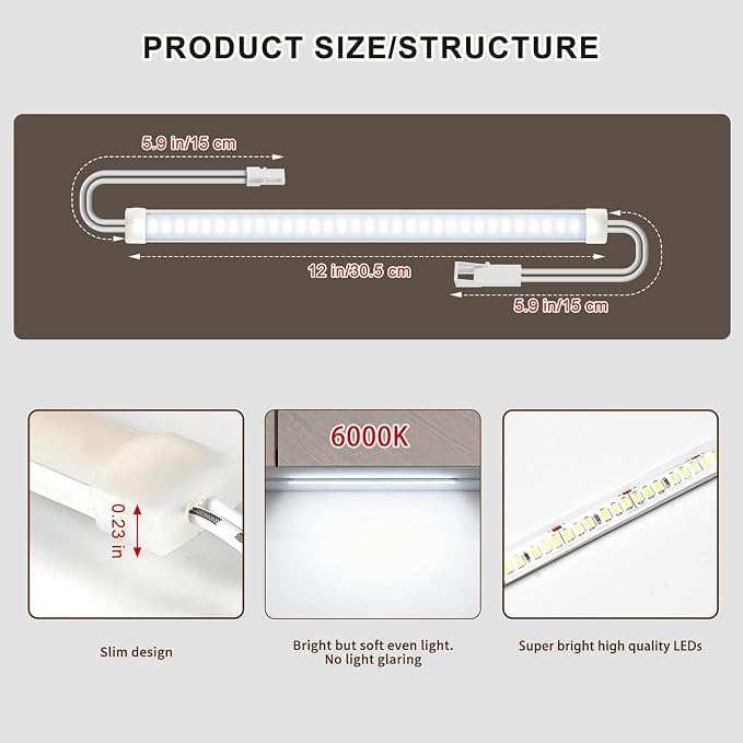 Silicone Under Cabinet Lighting Kit, 12 Inch Linkable LED Strip Lights Work with Alexa, Dimmable, Remote Control, Smart App, 6 Pack White Light for Closet, Shelf, Workbench, Desk (Cool White)