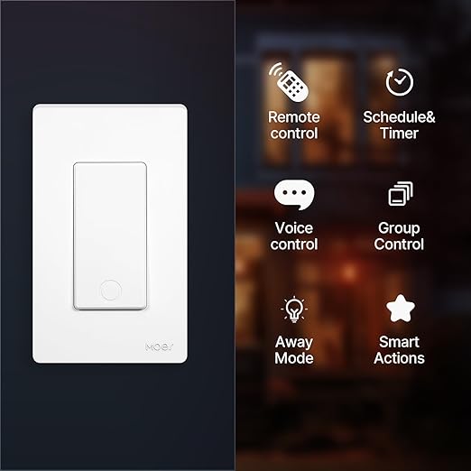 MOES Smart Single Pole Light Switch, 2.4GHz WiFi Wall Switch, Needs Neutral Wire, Multi-Control, Smart Life/TUYA APP Control, Voice Control with Alexa/Google Home, White 1 Gang