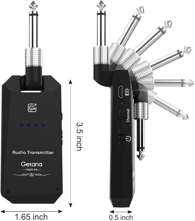 Wireless Guitar Transmitter Receiver Set 5.8GH Wireless Guitar System 4 Channels for Electric Guitar Bass (Silver/Black)