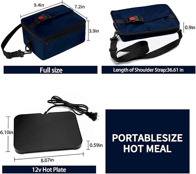 Portable Oven, 110V Portable Food Warmer Personal Portable Oven Mini Electric Heated Lunch Box for Reheating & Raw Food Cooking in Office, Travel, Potlucks and Home Kitchen (Navy Blue)