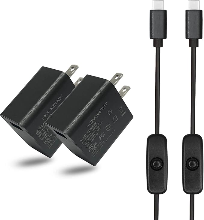 5V3A Switching Power Supply UL-Listed 2 Pack with 1.5M Type C to Type A USB Cable with On/Off Switch Compatible with Raspberry Pi 4 Model B