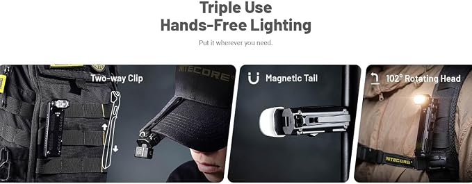 Nitecore EDC09 1600 Lumens EDC Flashlight, 102° Rotating Swivel Head 3 Color Temperatures USB-C Rechargeable Magnetic Tail Stainless Steel Body Waterproof